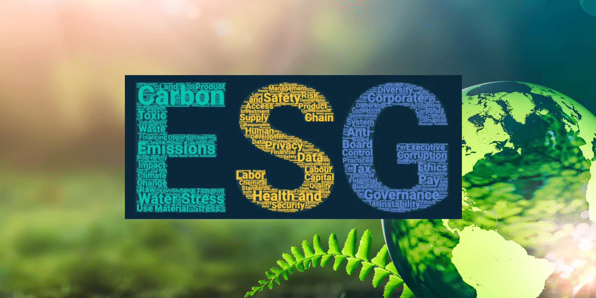 Letters spelling out ESG on a plant background 